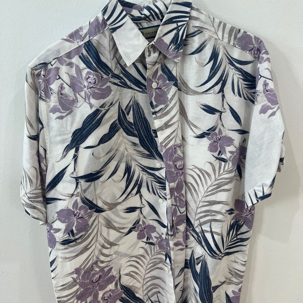 Tommy Bahama Men's Floral Casual Shirt - Purple and Black